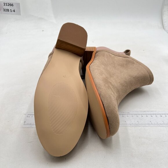 Tan Patchwork Ankle Boots for Women Low Stacked Chunky Heels Round Toe Boot - Picture 7 of 8